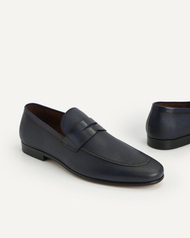 Textured Leather Penny Loafers
