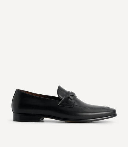 Leather Loafers with Metal Bit - Black
