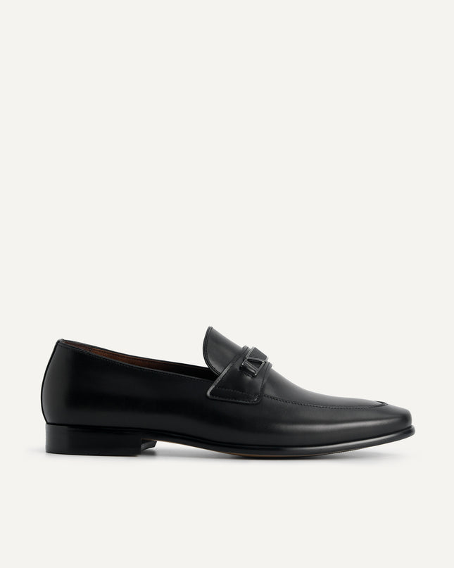Leather Loafers with Metal Bit - Black