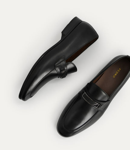 Leather Loafers with Metal Bit - Black
