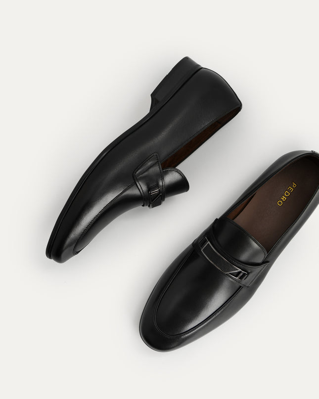 Leather Loafers with Metal Bit - Black