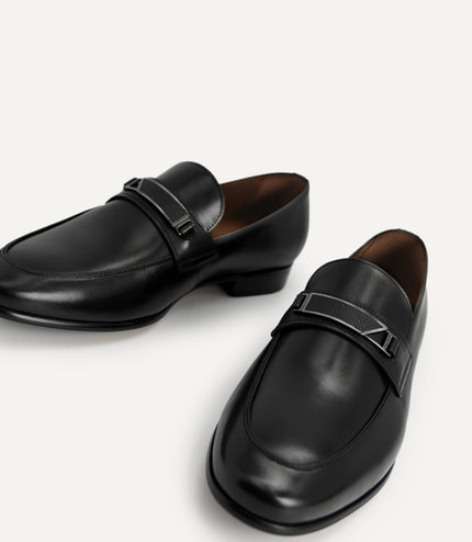 Leather Loafers with Metal Bit - Black