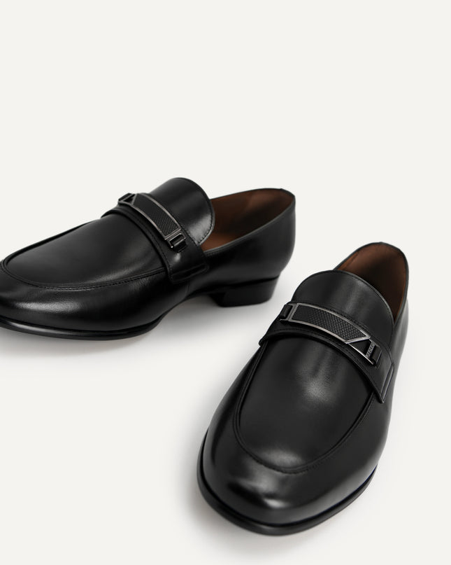 Leather Loafers with Metal Bit - Black