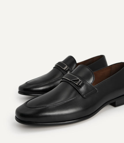 Leather Loafers with Metal Bit - Black