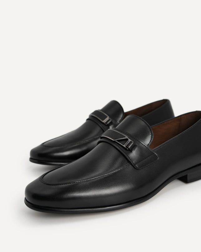 Leather Loafers with Metal Bit - Black