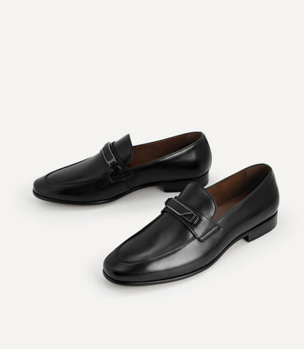 Leather Loafers with Metal Bit - Black