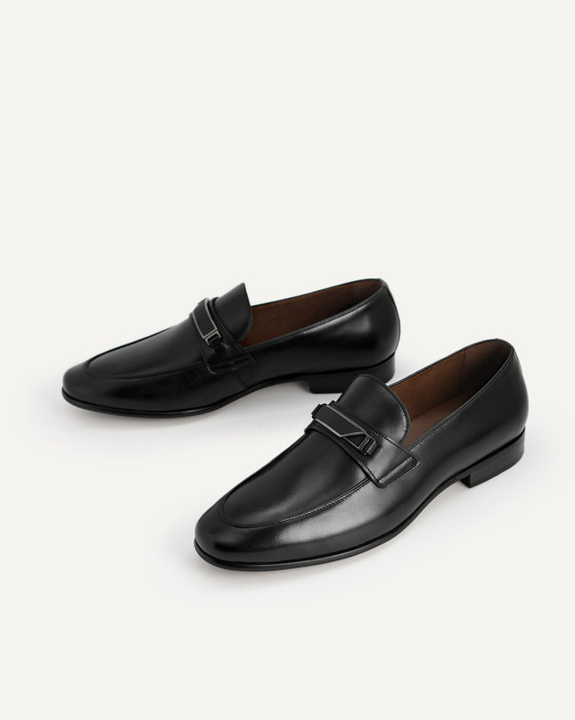 Leather Loafers with Metal Bit - Black