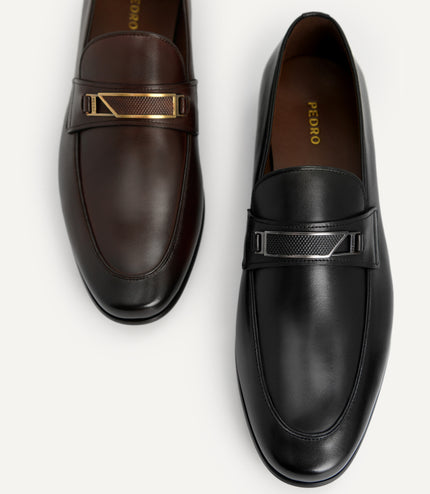 Leather Loafers with Metal Bit - Black