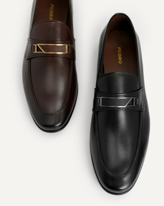 Leather Loafers with Metal Bit - Black
