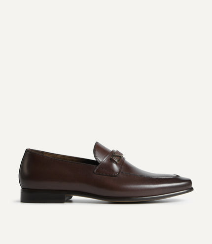 Leather Loafers with Metal Bit - Brown