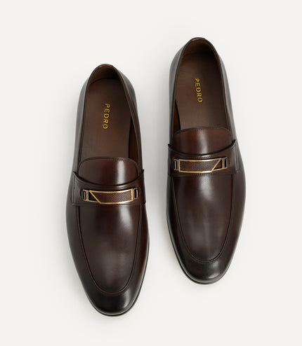 Leather Loafers with Metal Bit - Brown