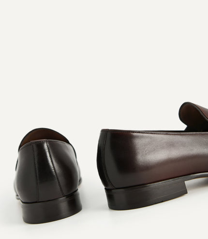 Leather Loafers with Metal Bit - Brown