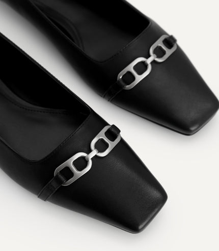Square Toe Leather Pumps
