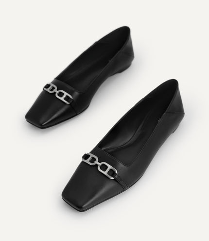 Square Toe Leather Pumps