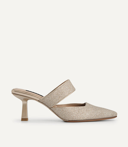 Glitter Leather Heeled Mules…