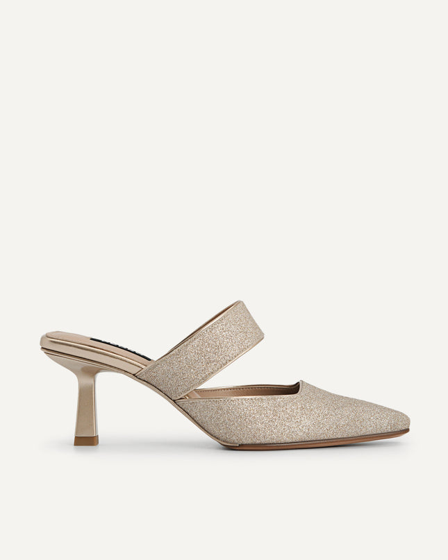 Glitter Leather Heeled Mules…