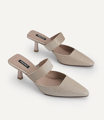 Glitter Leather Heeled Mules…