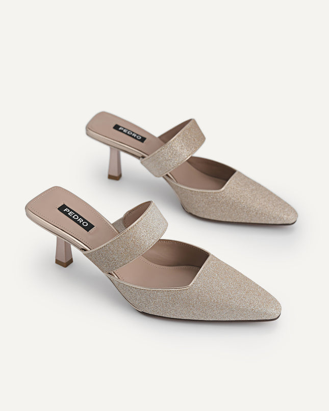 Glitter Leather Heeled Mules…