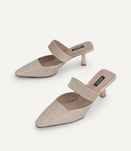 Glitter Leather Heeled Mules…