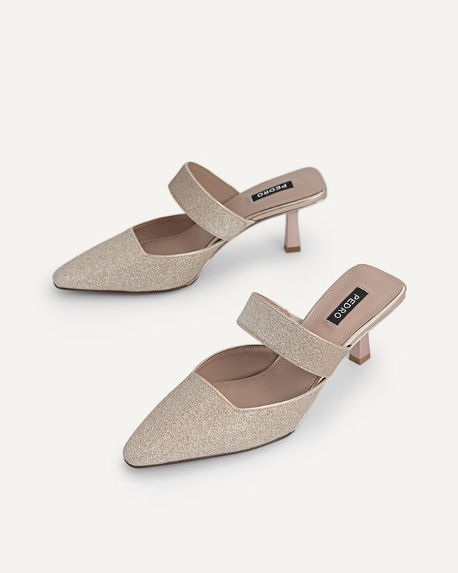 Glitter Leather Heeled Mules…