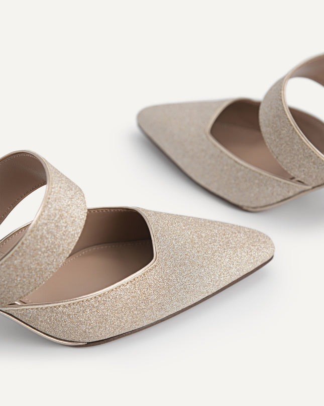 Glitter Leather Heeled Mules…