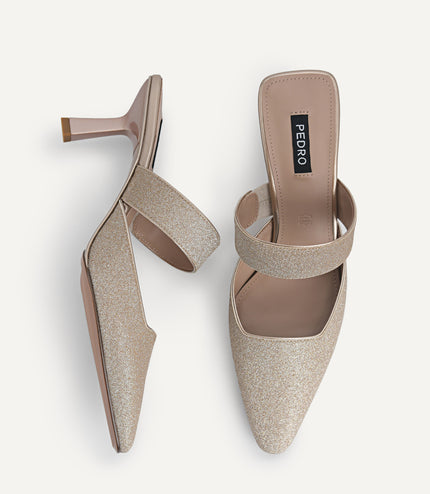 Glitter Leather Heeled Mules…