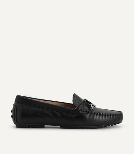 Lizard-effect Leather Bow Moccasins