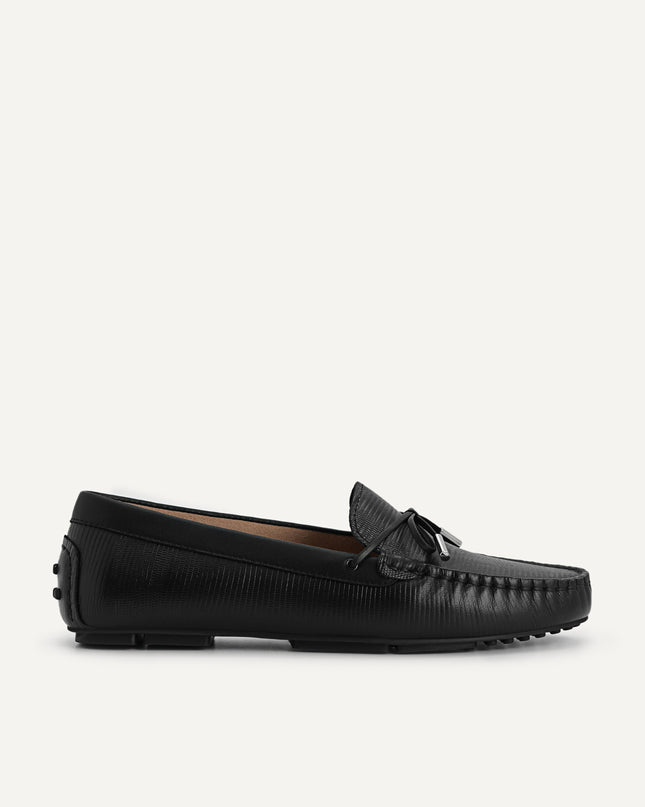 Lizard-effect Leather Bow Moccasins
