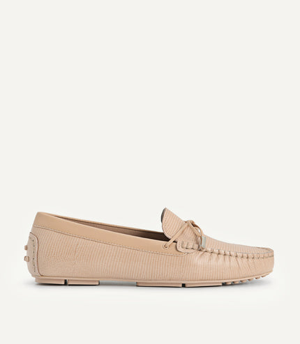 Lizard-effect Leather Bow Moccasins
