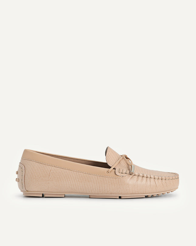Lizard-effect Leather Bow Moccasins
