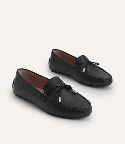 Lizard-effect Leather Bow Moccasins