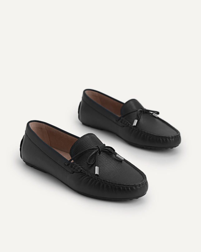 Lizard-effect Leather Bow Moccasins