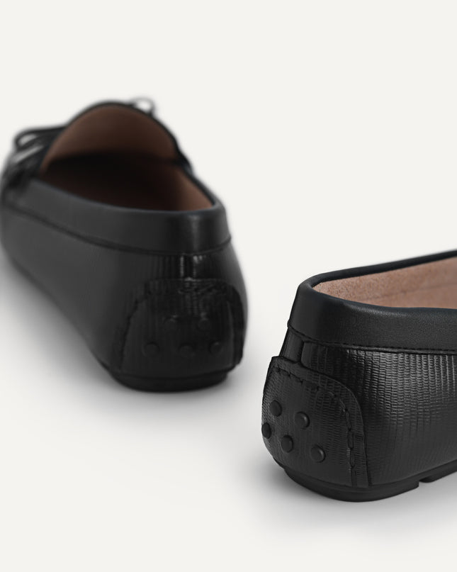 Lizard-effect Leather Bow Moccasins