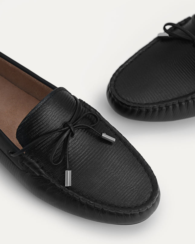 Lizard-effect Leather Bow Moccasins