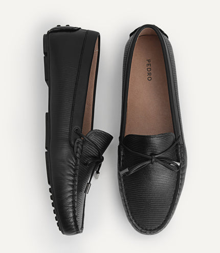 Lizard-effect Leather Bow Moccasins