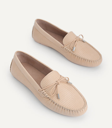 Lizard-effect Leather Bow Moccasins