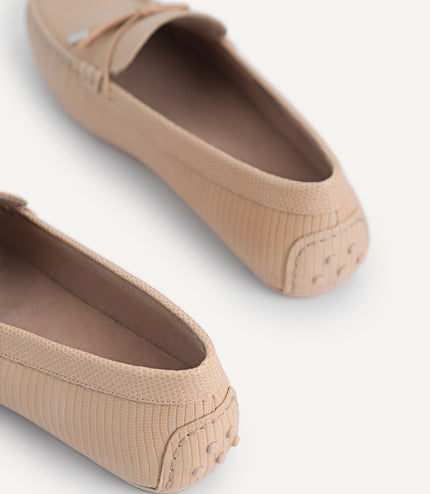 Lizard-effect Leather Bow Moccasins