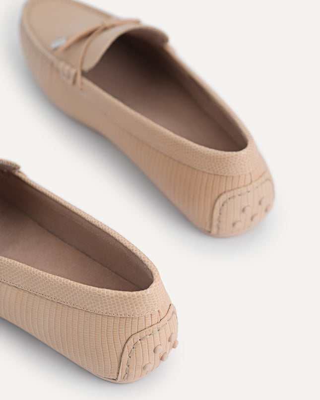 Lizard-effect Leather Bow Moccasins