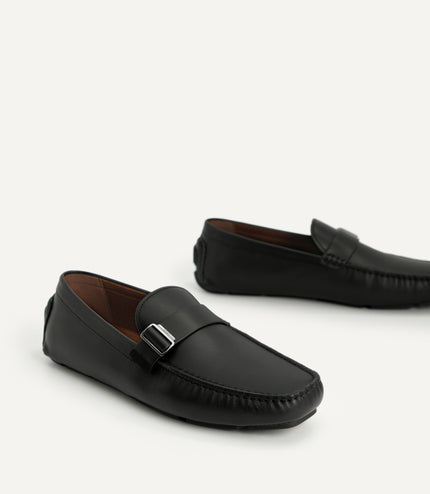 Leather Moccasins with Buckle Detail