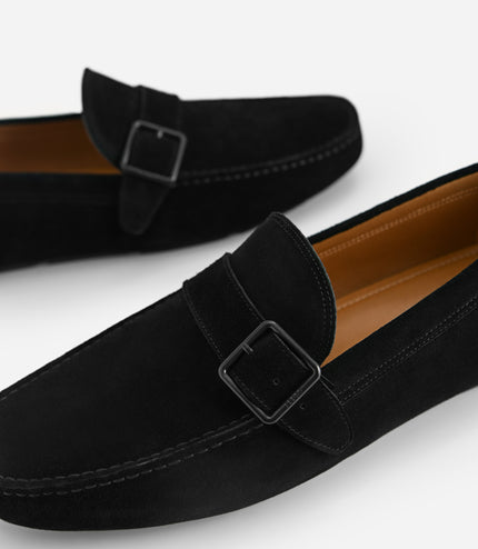 Suede Leather Moccasins with Buckle Detailing