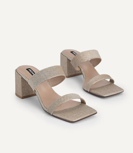 Glitter Leather Heeled Sandals