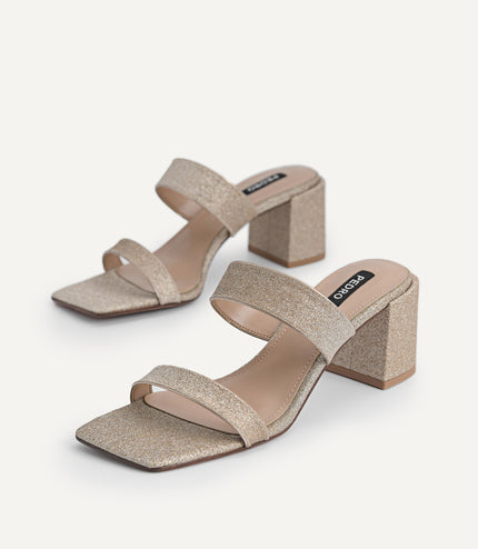 Glitter Leather Heeled Sandals