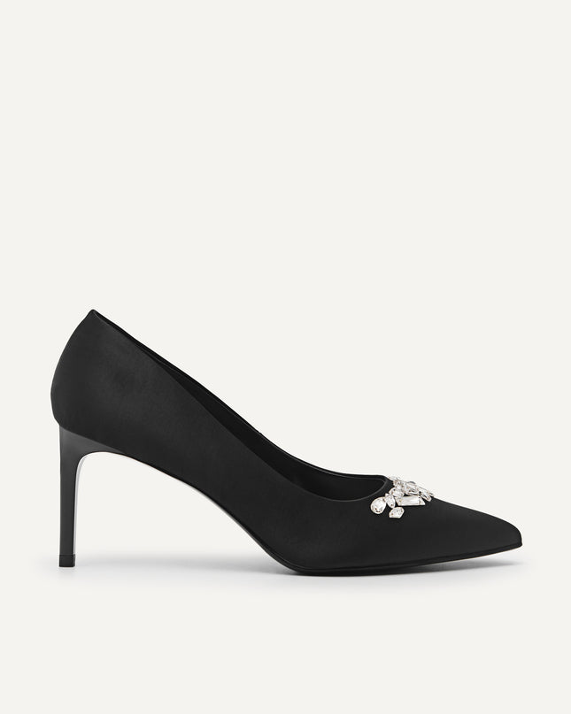 Embellished Satin Heeled Pumps