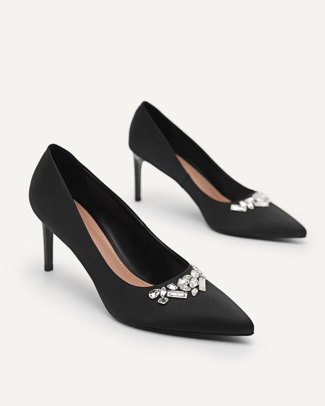 Embellished Satin Heeled Pumps