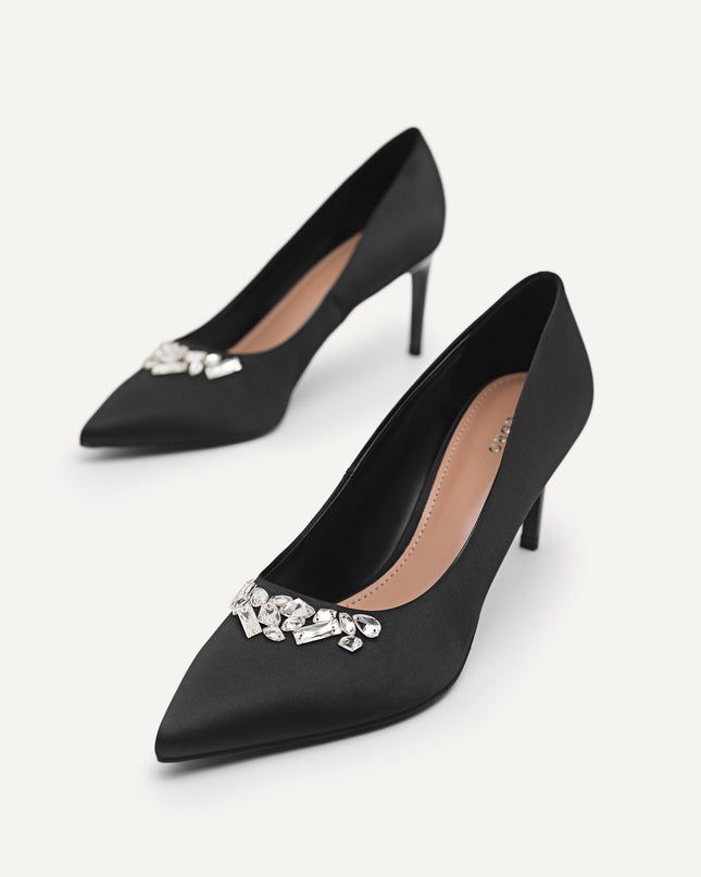 Embellished Satin Heeled Pumps