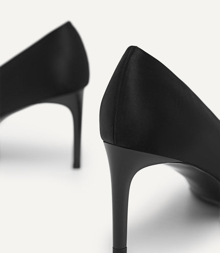 Embellished Satin Heeled Pumps