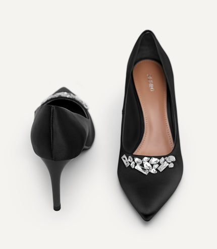 Embellished Satin Heeled Pumps