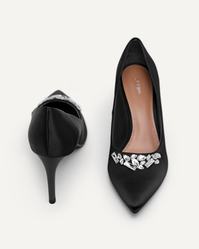 Embellished Satin Heeled Pumps