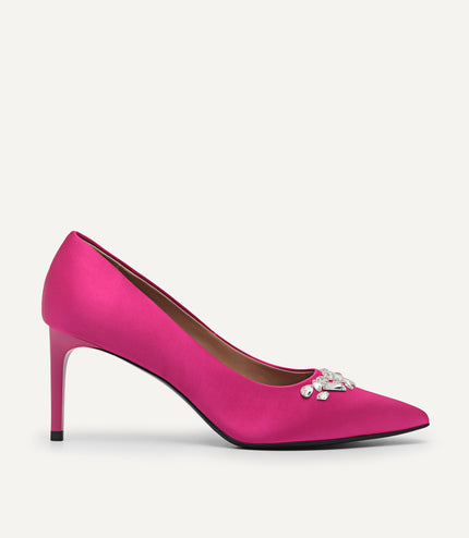 Embellished Satin Heeled Pumps