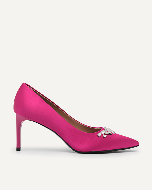 Embellished Satin Heeled Pumps